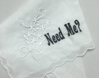 Need Me? White Floral Embroidered Handkerchief With Scallop Edge - Dainty Hankie