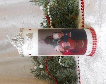 Candles personalized with photo for Christmas and new years red / silver