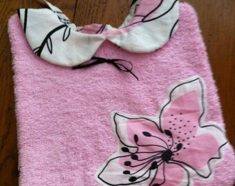 Bib with a collar Peter Pan very chic Pink White reversible cotton