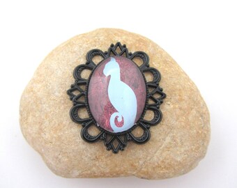 black cat pendant,cat pendant,glass pendant,black pendant,cat, oval pendant, cabochon 30x40
