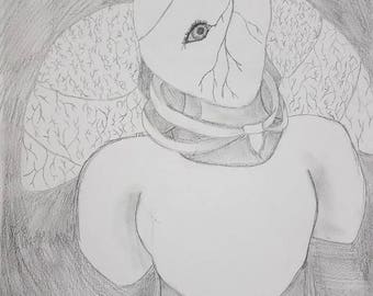 Heart of the matter- girl, portrait, original, 9x12, drawing, black and white