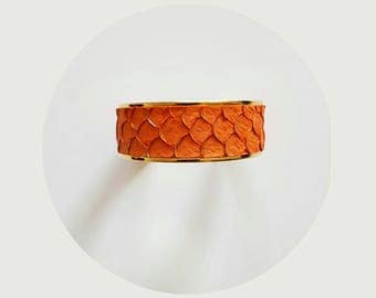 large golden orange leather cuff