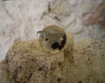 Ring style "Lampwork" Silver highlighted with black and white