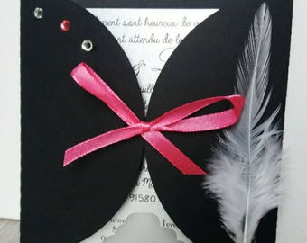 Black fuschia and silver wedding invitation