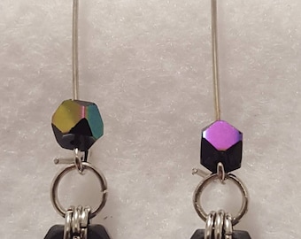 Dark Gem with Hex Nut Drop Earrings