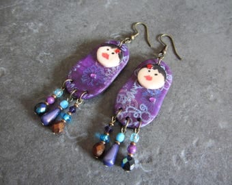 Earrings violet matryoshka by Little Valentine