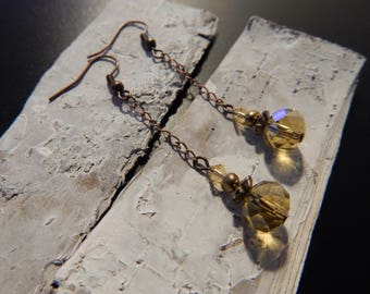 Yellow faceted beads and copper metal earrings