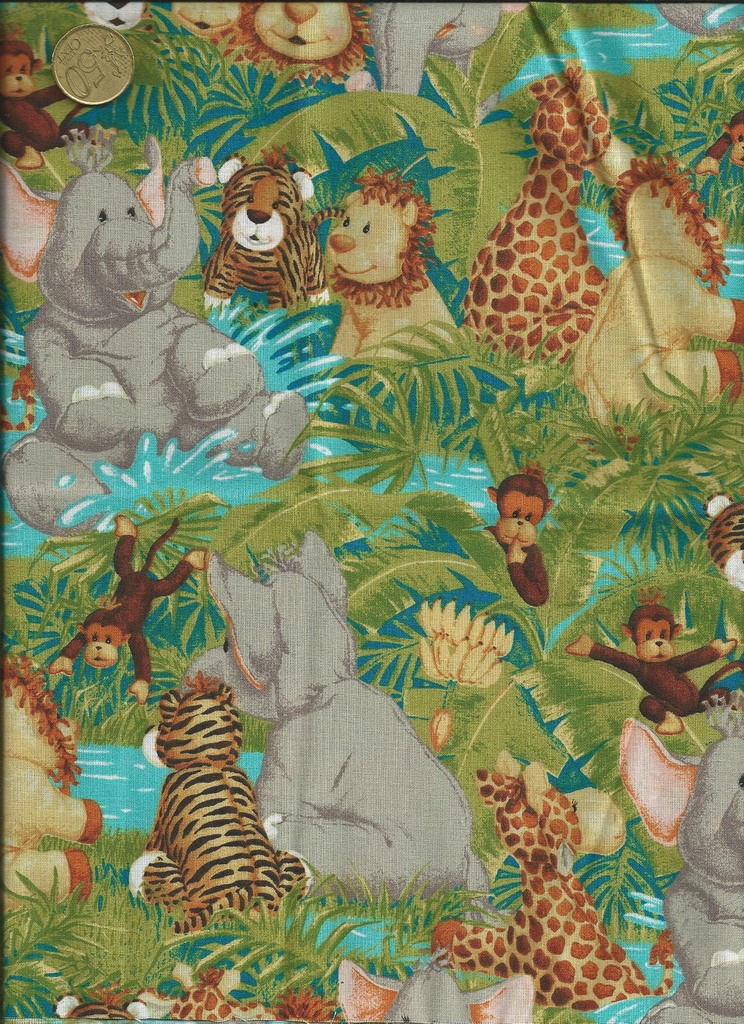 Quilting fabric with baby animals in the jungle 55x30 cm
