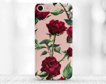 Floral iPhone 7 Case Roses iPhone 7 Plus Case clear iPhone 6S Case iPhone 6S Plus red roses Galaxy S8 Case clear floral samsung s7 edge case