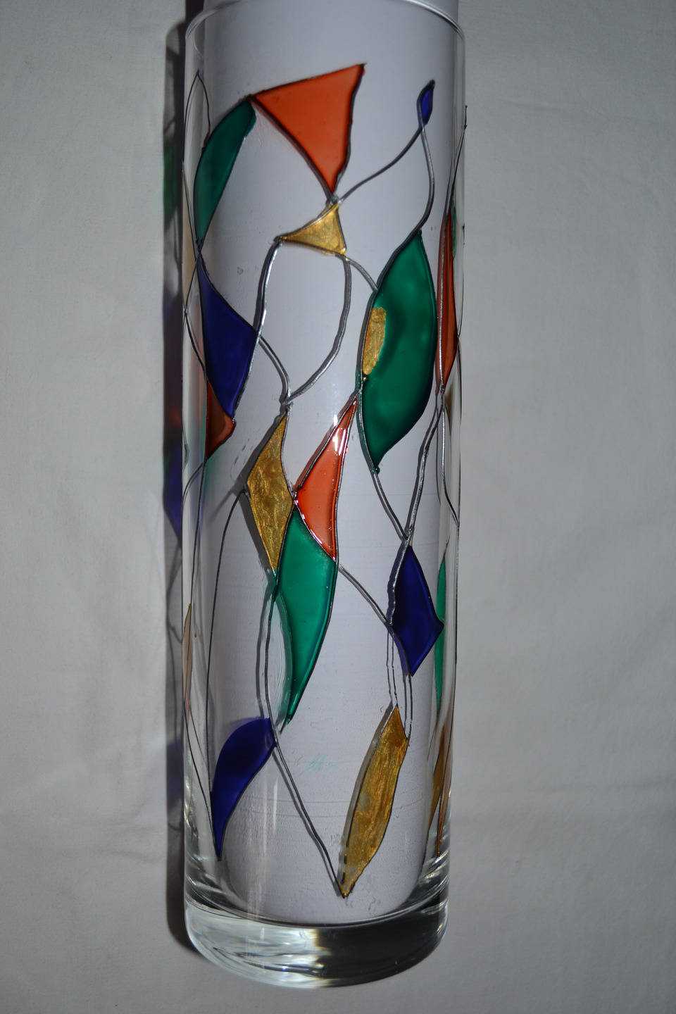 Painted glass modern cylinder vase stained glass in green