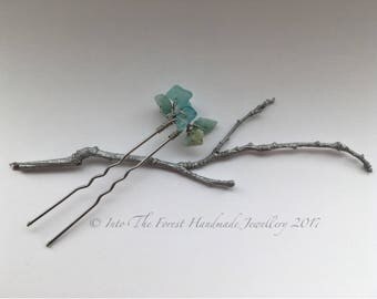 Amazonite semi precious crystal hair pin bun pin
