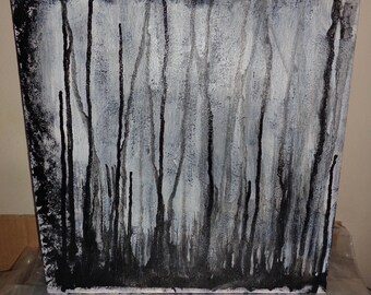 The Trees Black & White Streaks Abstract Acrylic Painting