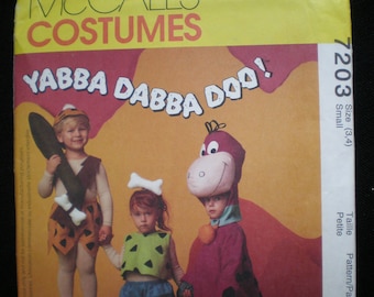 Vintage 1994 Flinstones McCall's 7203 Boy's & Girl's Toddler Costume Pattern for Pebbles, Bamm-Bamm and Dino Size SM (3,4) UNCUT