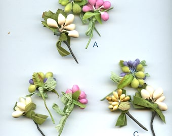 Lot of (3) Mini Millinery Fruit Clusters or Stamens Pastels Spun Cotton CHOICE 4090
