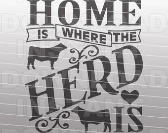 Steer Cow SVG File,Home is Where the Herd Is SVG,Farm SVG File -Commercial & Personal Use- Vector Art Cricut,Silhouette Cameo,iron on vinyl