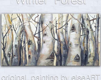 Sale Original art Abstract Painting large Oil Painting, aspen tree art winter Landscape Painting by tim lam 48x24x1.4
