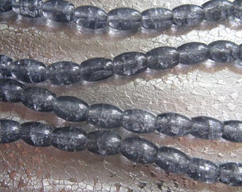 30 Blue Grey Lamp Work Glass Oval Beads about 10x15mm