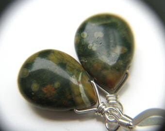 Natural Gemstone Earrings . Dark Green Earrings . Green Stone Earrings . Green Dangle Earrings . Wire Wrapped Earrings - Boa Collection