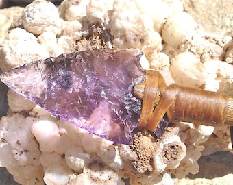 Amethyst glass Arrowhead Necklace, Hand Knapped Arrowhead, Glass Arrowhead Pendant, Flintknapped, Recycled Glass Jewelry, gift idea, Purple