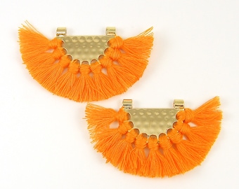 Orange Tassel Earrings Findings Boho Saffron Fringe Gold Half Circle Fan Pendant Boho Jewelry Supply Chandelier Components Trendy |O2-14|2