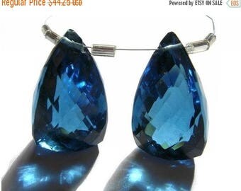 50% Off Sale Stunning Matched Pair AAA London Blue Quartz Faceted Fancy Briolette Huge 21x12mm