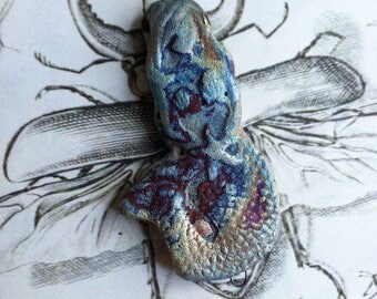 231. Wondrousstrange Raku Melusina Copper Fuchia Moss Green Come to the Grotto With Me Raku Pendant/Connector