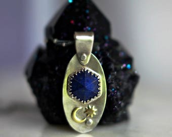 Star Stuff Celestial Pendant with Lapis Lazuli, Sterling Silver Necklace