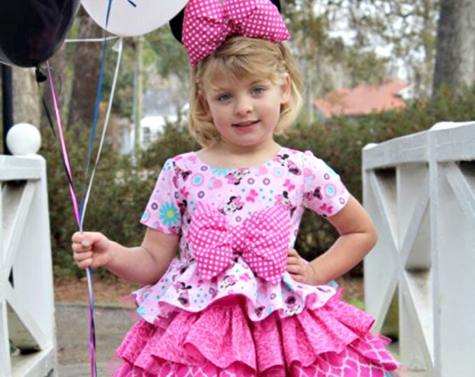 Minnie Mouse Dress - Twirl Dress - Birthday Party Outfit - Pink Ruffle Dress - Minnie Mouse Ears - Disney Vacation - Toddler - 6 mo - 8 yrs