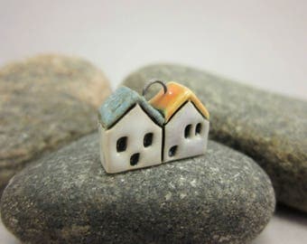 Little Neighbors...Stoneware Pendant...White & Pale Lavender