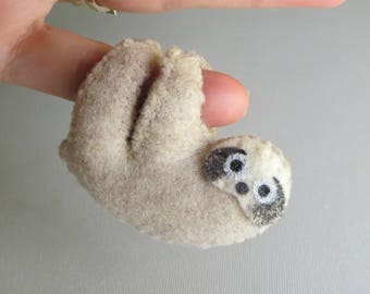Sloth miniature felt plush stuffed animal with bendable legs and hand painted face - tan - rain forest animal