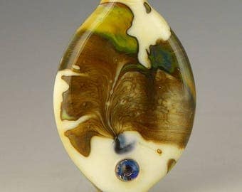 handmade lampwork glass bead an oval tab focal in ivory with silverglass shards and accents - Appaloosa