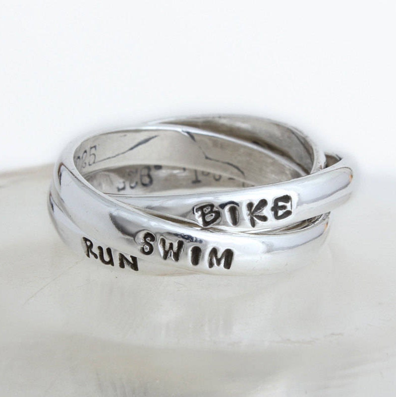 Runner's Ring Triple Band Hand Stamped Sterling Silver