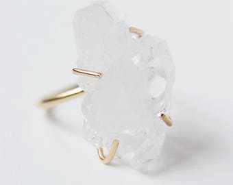 SALE Vanilla Crystal Quartz Gold Ring OOAK