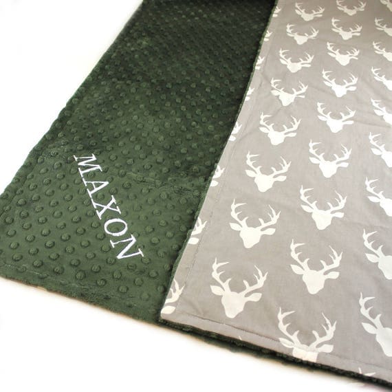 Deer Minky Baby Blanket Cotton / Personalized Baby Blanket Boy / Monogrammed Blanket // Baby Gift / Baby Shower Gift / Receiving Blanket