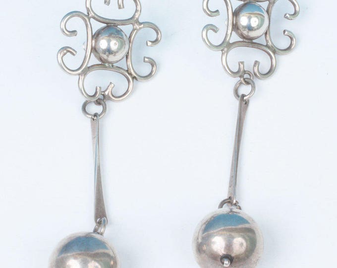 Silver Ball Drop Earrings Long Dangle Earrings Posts