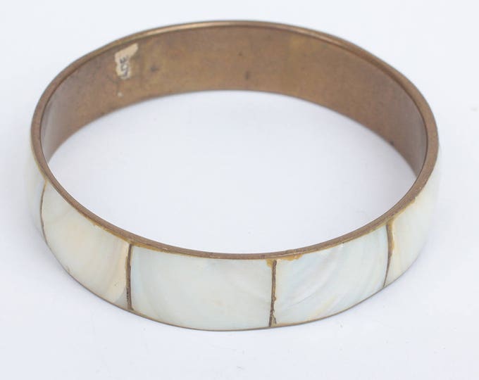 MOP Shell Brass Bangle Bracelet Boho Style Made in India Vintage