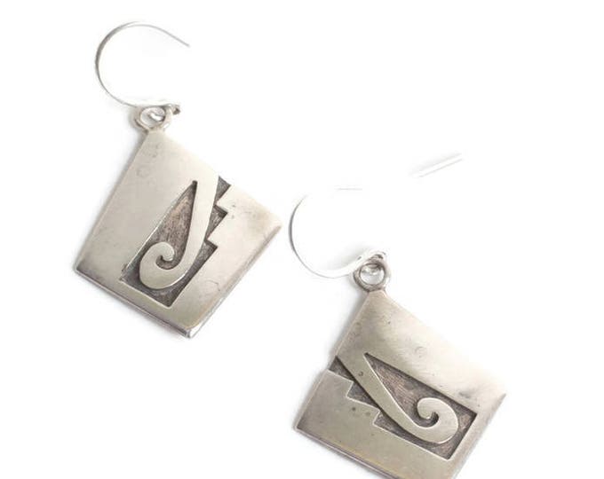 Sterling Southwestern Style Dangle Earrings Abstract Design Ear Wires Pierced Ears