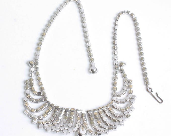 Crystal Rhinestone Princess Wedding Necklace Choker Vintage Draped Curved