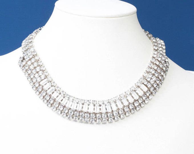 Rhinestone Wedding Necklace Choker Length Baguettes Chatons Diva Glamor Girl