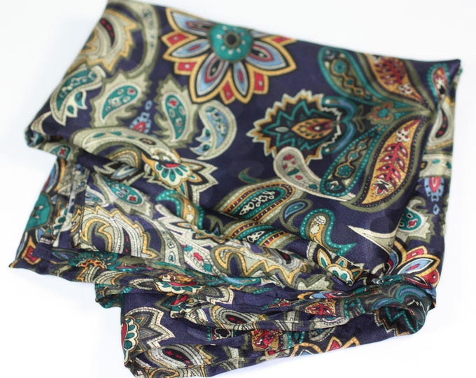Paisley Polyester Scarf Navy Multi Color Square Vintage