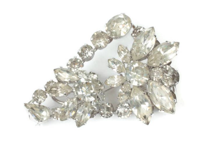 Clear Rhinestone Layered Triangular Brooch Signed Azub Austria Vintage