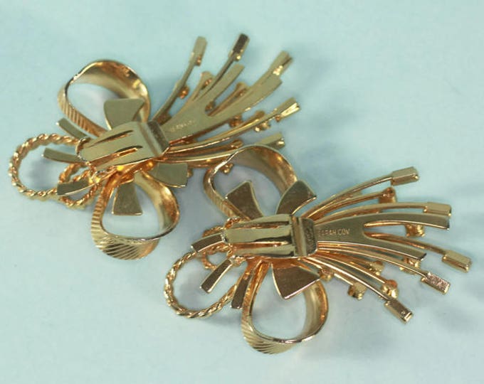 Sarah Coventry Bow and Barley Twist Gold Tone Earrings Bold Vintage