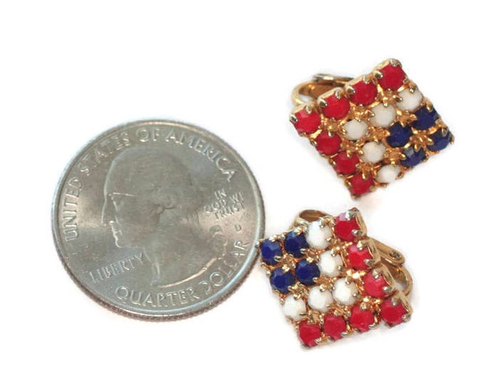 Red White and Blue Earrings Opaque Beads Clip On Patriotic Vintage