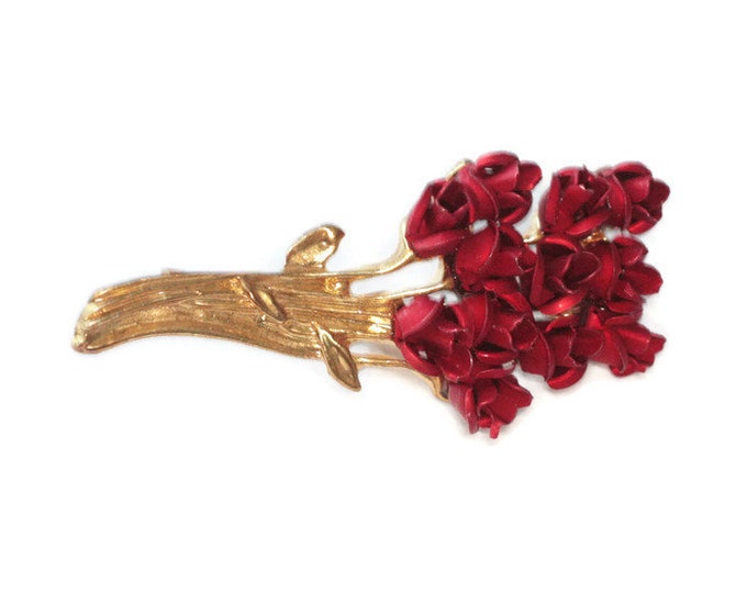 Red Roses Bouquet Pin Bunch of Roses Lapel Pin Smaller Size Vintage Flower Pin