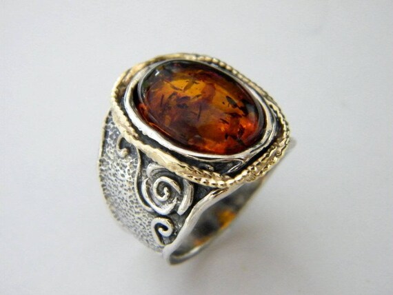 Gemstones silver and gold ring