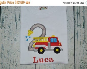 ON SALE PERSONALIZED Firetruck Birthday Shirt Monogrammed with your childs name and age