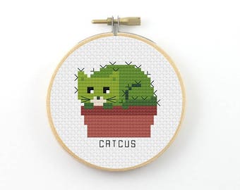 Catcus cross stitch pattern version 2.0, catcus pattern, cat pun pattern, cactus cross stitch, instant PDF pattern, cat crosss stitch