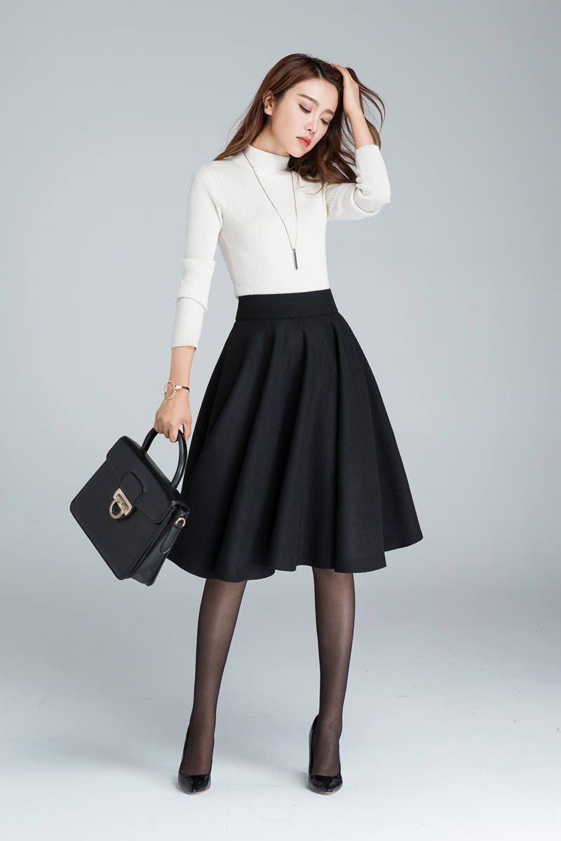 black knee length circle skirt