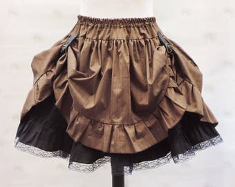 Brown Steampunk asymetric skirt - steampunk clothing-pirate skirt-brown pinstripes skirt- western country skirt- retro costume