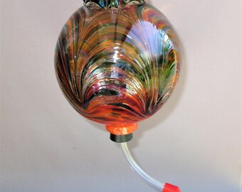 Hand Blown Art Glass Hummingbird Feeder